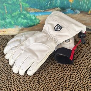 Hestra Off-White Ski Gloves with Black Accents